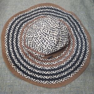 Prana Womens Woven Floppy Summer Sun Hat Wide Brim Striped Brown Black Beige